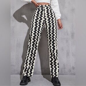 Cider Wavy Retro Straight Leg Jean Trousers Size XS Black Ivory High Rise